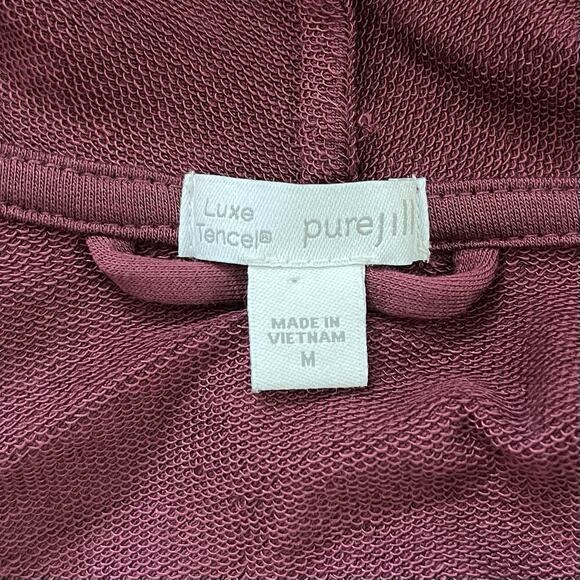 J Jill Luxe Tencel Draped Open Front Cardigan Size M Red Loungewear Travel - Picture 5 of 7